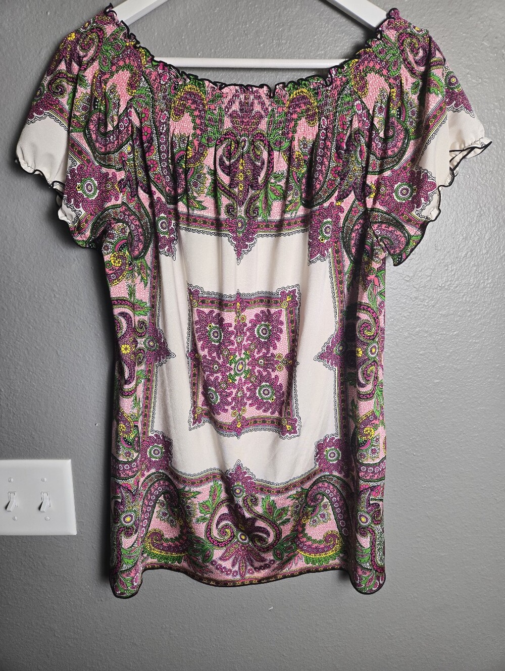 INC International Concepts Off The Shoulder Paisley Boho Top Size Large - Picture 9 of 12